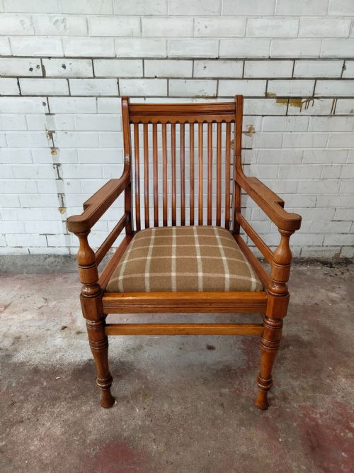 ANTIQUE EDWARDIAN SOLID OAK ECCLESIASTICAL DESK OFFICE SIDE ARMCHAIR - ADDITIONAL PHOTO 4