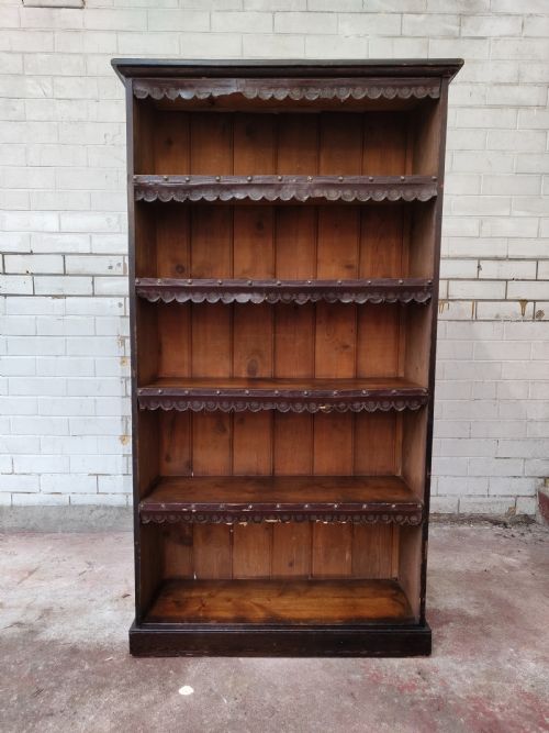 ANTIQUE VICTORIAN SCUMBLED PINE GOTHIC OPEN BOOKCASE - ADDITIONAL PHOTO 8