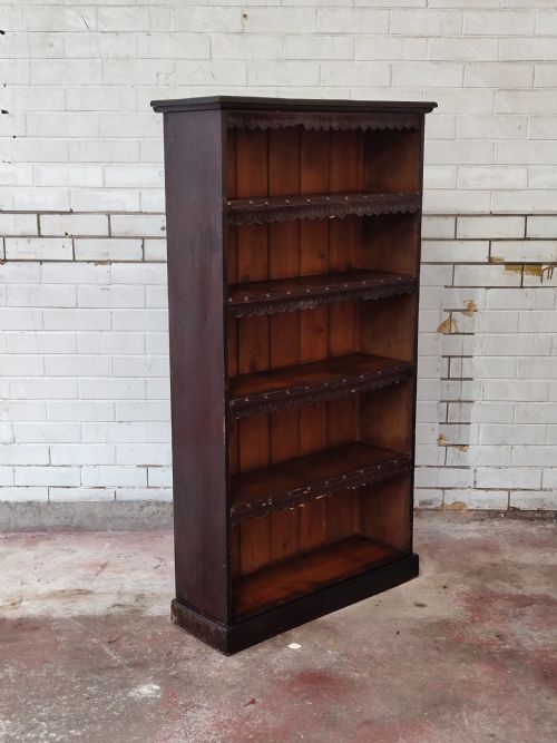 ANTIQUE VICTORIAN SCUMBLED PINE GOTHIC OPEN BOOKCASE - ADDITIONAL PHOTO 4