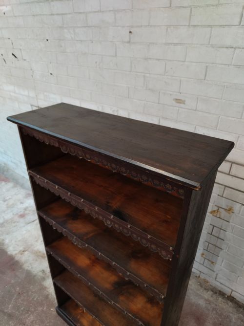 ANTIQUE VICTORIAN SCUMBLED PINE GOTHIC OPEN BOOKCASE - ADDITIONAL PHOTO 5