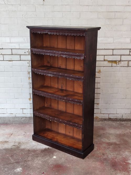 antique victorian scumbled pine gothic open bookcase - CATEGORY: ANTIQUE BOOKCASES - DATED VICTORIAN