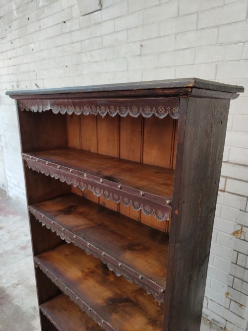ANTIQUE VICTORIAN SCUMBLED PINE GOTHIC OPEN BOOKCASE - ADDITIONAL PHOTO 9