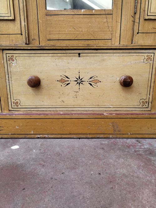 ANTIQUE VICTORIAN AESTHETIC MOVEMENT PAINTED SCUMBLED PINE SINGLE HALL WARDROBE - ADDITIONAL PHOTO 2
