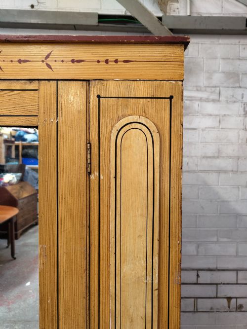 ANTIQUE VICTORIAN AESTHETIC MOVEMENT PAINTED SCUMBLED PINE SINGLE HALL WARDROBE - ADDITIONAL PHOTO 5