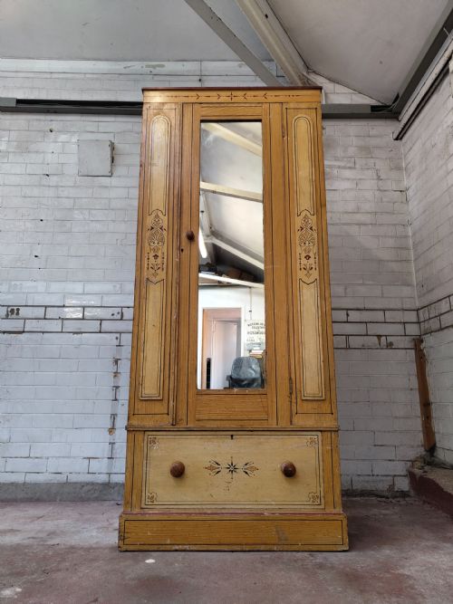 ANTIQUE VICTORIAN AESTHETIC MOVEMENT PAINTED SCUMBLED PINE SINGLE HALL WARDROBE - ADDITIONAL PHOTO 8