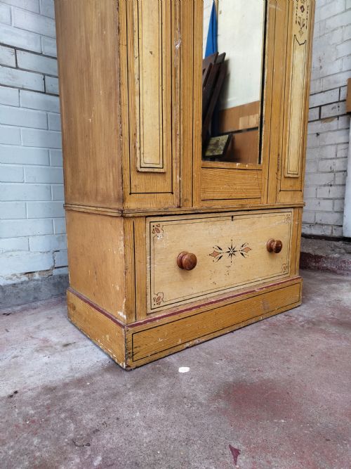 ANTIQUE VICTORIAN AESTHETIC MOVEMENT PAINTED SCUMBLED PINE SINGLE HALL WARDROBE - ADDITIONAL PHOTO 9