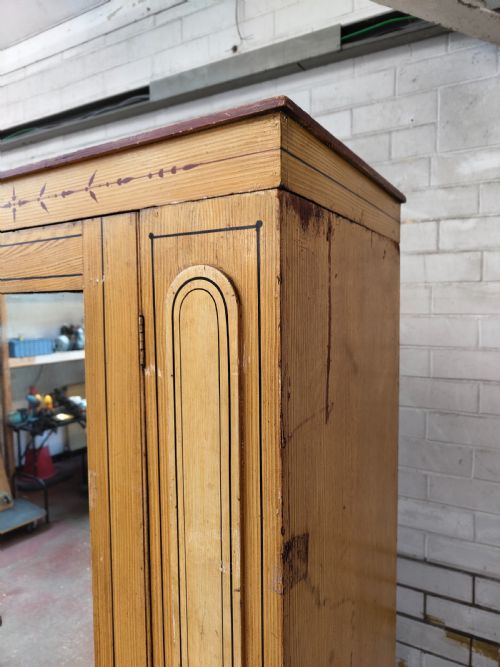 ANTIQUE VICTORIAN AESTHETIC MOVEMENT PAINTED SCUMBLED PINE SINGLE HALL WARDROBE - ADDITIONAL PHOTO 11