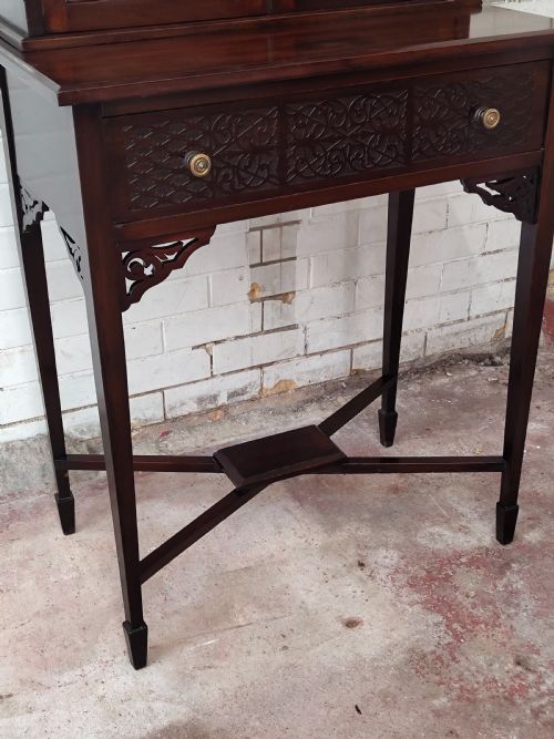 ANTIQUE EDWARDIAN CHIPPENDALE STYLE MAHOGANY DISPLAY CABINET ON STAND - ADDITIONAL PHOTO 2