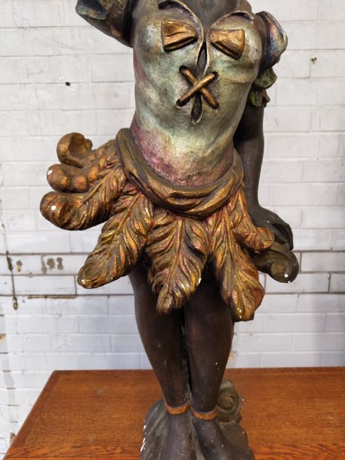 LARGE ANTIQUE PAIR OF EARLY 20TH CENTURY CHALKWARE POLYCHROME PAINTED VENETIAN BLACKAMOOR FIGURES - ADDITIONAL PHOTO 5