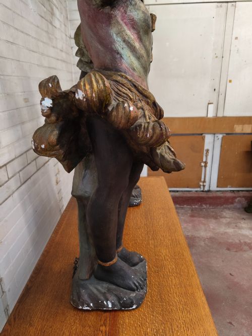 LARGE ANTIQUE PAIR OF EARLY 20TH CENTURY CHALKWARE POLYCHROME PAINTED VENETIAN BLACKAMOOR FIGURES - ADDITIONAL PHOTO 1