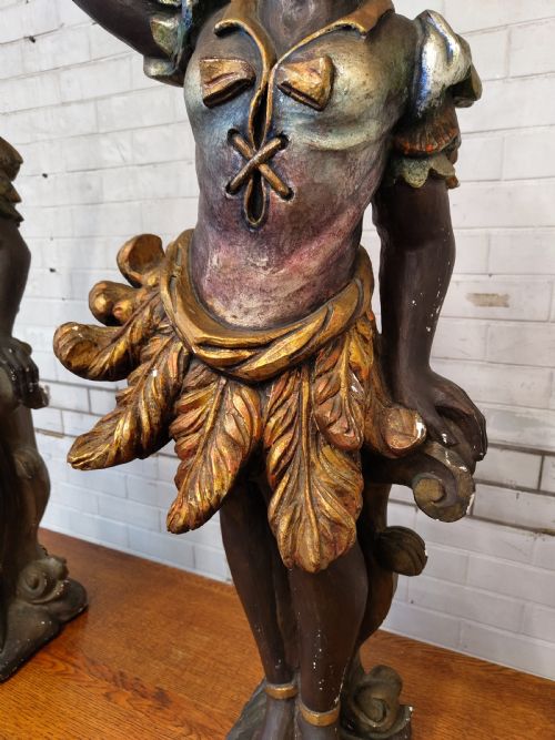 LARGE ANTIQUE PAIR OF EARLY 20TH CENTURY CHALKWARE POLYCHROME PAINTED VENETIAN BLACKAMOOR FIGURES - ADDITIONAL PHOTO 14
