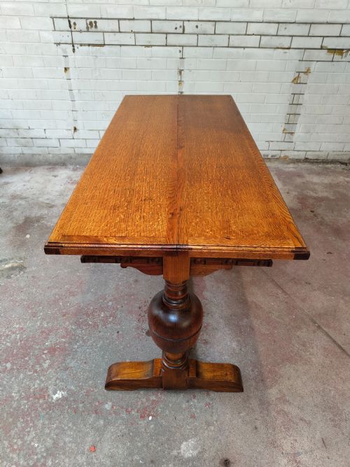 ANTIQUE SOLID GOLDEN OAK EXTENDING KITCHEN DINING TABLE - ADDITIONAL PHOTO 4