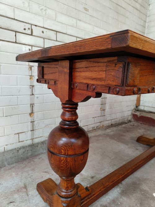 ANTIQUE SOLID GOLDEN OAK EXTENDING KITCHEN DINING TABLE - ADDITIONAL PHOTO 8
