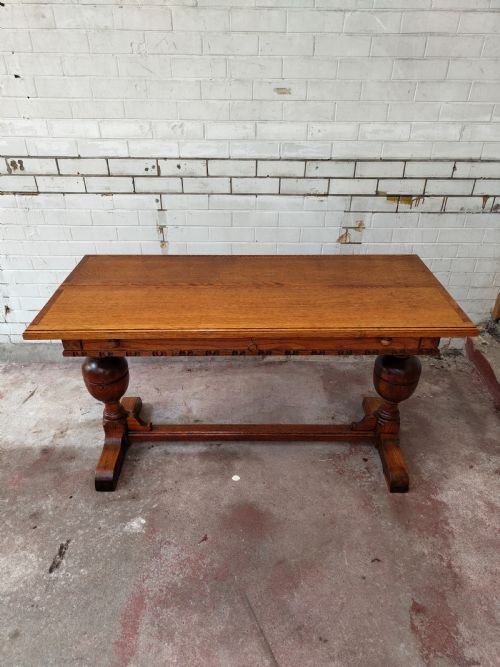 ANTIQUE SOLID GOLDEN OAK EXTENDING KITCHEN DINING TABLE - ADDITIONAL PHOTO 11