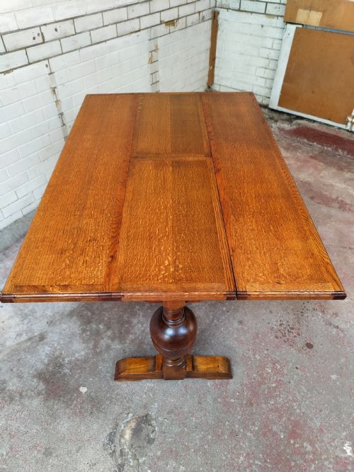 ANTIQUE SOLID GOLDEN OAK EXTENDING KITCHEN DINING TABLE - ADDITIONAL PHOTO 13