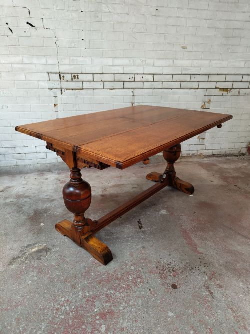 ANTIQUE SOLID GOLDEN OAK EXTENDING KITCHEN DINING TABLE - ADDITIONAL PHOTO 14
