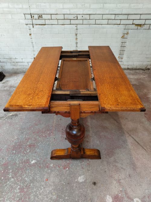 ANTIQUE SOLID GOLDEN OAK EXTENDING KITCHEN DINING TABLE - ADDITIONAL PHOTO 15
