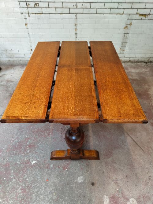 ANTIQUE SOLID GOLDEN OAK EXTENDING KITCHEN DINING TABLE - ADDITIONAL PHOTO 16