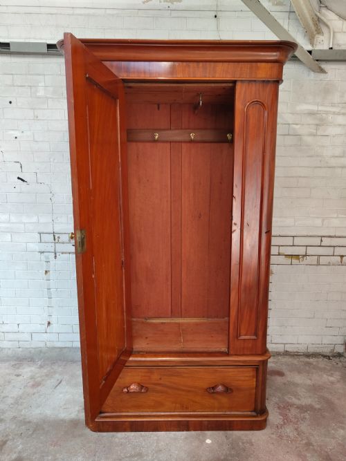 ANTIQUE VICTORIAN SOLID MAHOGANY SINGLE HALL WARDROBE ARMOIRE COMPACTUM - ADDITIONAL PHOTO 6