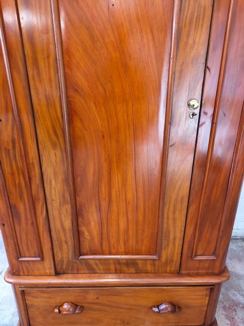 ANTIQUE VICTORIAN SOLID MAHOGANY SINGLE HALL WARDROBE ARMOIRE COMPACTUM - ADDITIONAL PHOTO 8