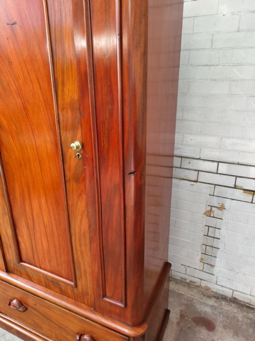 ANTIQUE VICTORIAN SOLID MAHOGANY SINGLE HALL WARDROBE ARMOIRE COMPACTUM - ADDITIONAL PHOTO 12