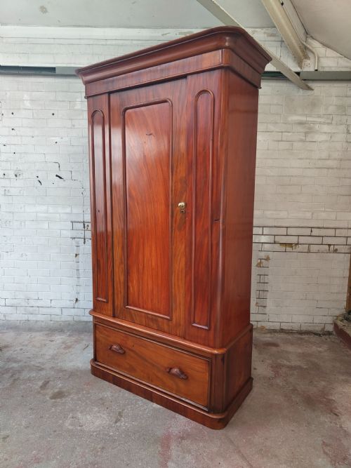 ANTIQUE VICTORIAN SOLID MAHOGANY SINGLE HALL WARDROBE ARMOIRE COMPACTUM - ADDITIONAL PHOTO 15
