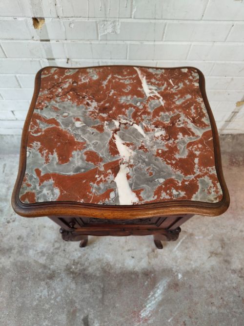 ANTIQUE PAIR OF FRENCH SOLID MAHOGANY MARBLE TOP BEDSIDE TABLES CABINETS - ADDITIONAL PHOTO 3