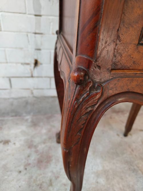 ANTIQUE PAIR OF FRENCH SOLID MAHOGANY MARBLE TOP BEDSIDE TABLES CABINETS - ADDITIONAL PHOTO 4