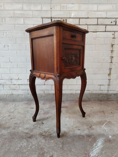 ANTIQUE PAIR OF FRENCH SOLID MAHOGANY MARBLE TOP BEDSIDE TABLES CABINETS - ADDITIONAL PHOTO 9