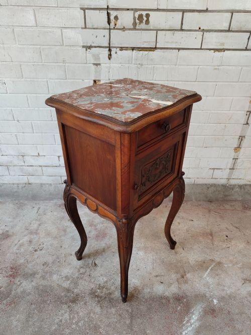 ANTIQUE PAIR OF FRENCH SOLID MAHOGANY MARBLE TOP BEDSIDE TABLES CABINETS - ADDITIONAL PHOTO 10