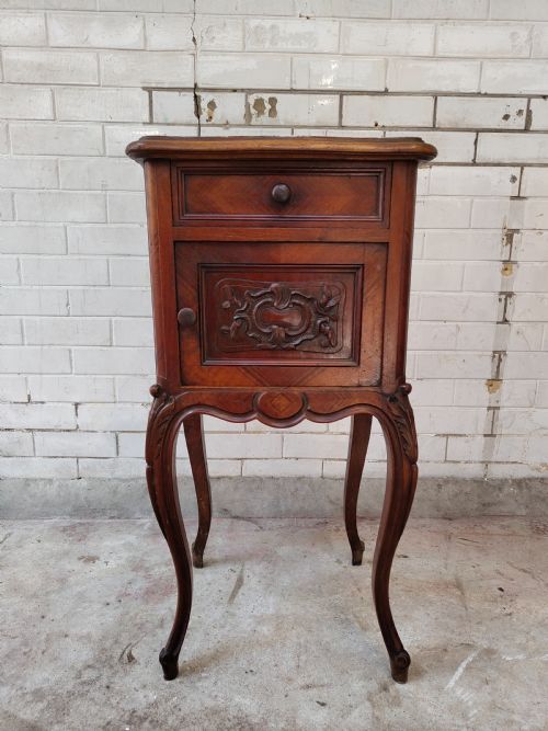 ANTIQUE PAIR OF FRENCH SOLID MAHOGANY MARBLE TOP BEDSIDE TABLES CABINETS - ADDITIONAL PHOTO 11