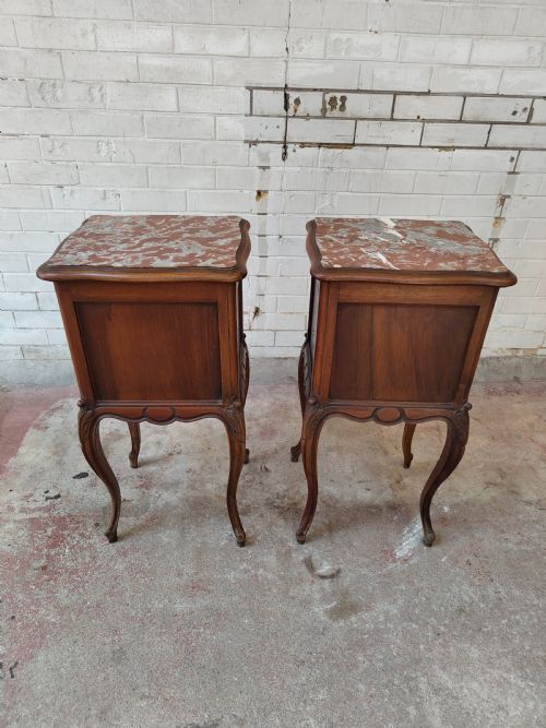 ANTIQUE PAIR OF FRENCH SOLID MAHOGANY MARBLE TOP BEDSIDE TABLES CABINETS - ADDITIONAL PHOTO 13