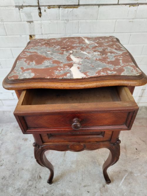 ANTIQUE PAIR OF FRENCH SOLID MAHOGANY MARBLE TOP BEDSIDE TABLES CABINETS - ADDITIONAL PHOTO 14