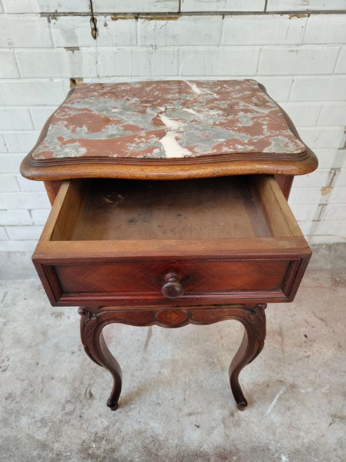 ANTIQUE PAIR OF FRENCH SOLID MAHOGANY MARBLE TOP BEDSIDE TABLES CABINETS - ADDITIONAL PHOTO 15