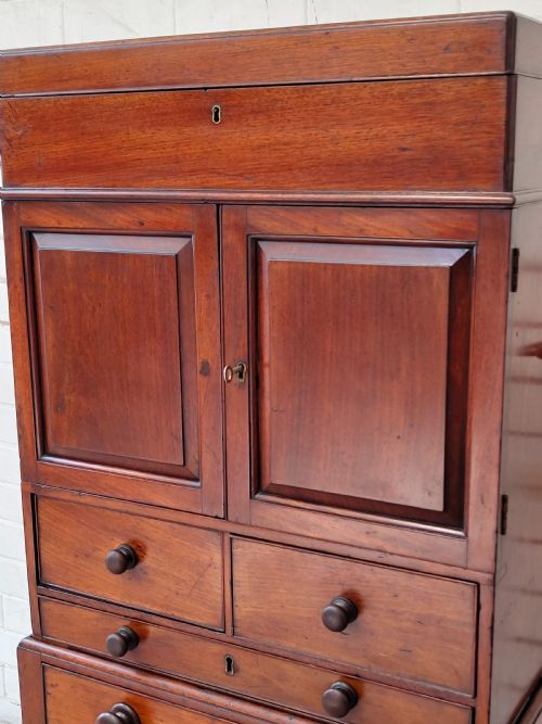 ANTIQUE 19TH CENTURY SOLID MAHOGANY CAMPAIGN CABINET ON STAND - ADDITIONAL PHOTO 8