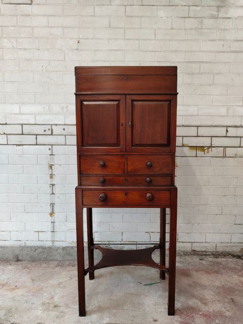 ANTIQUE 19TH CENTURY SOLID MAHOGANY CAMPAIGN CABINET ON STAND - ADDITIONAL PHOTO 14
