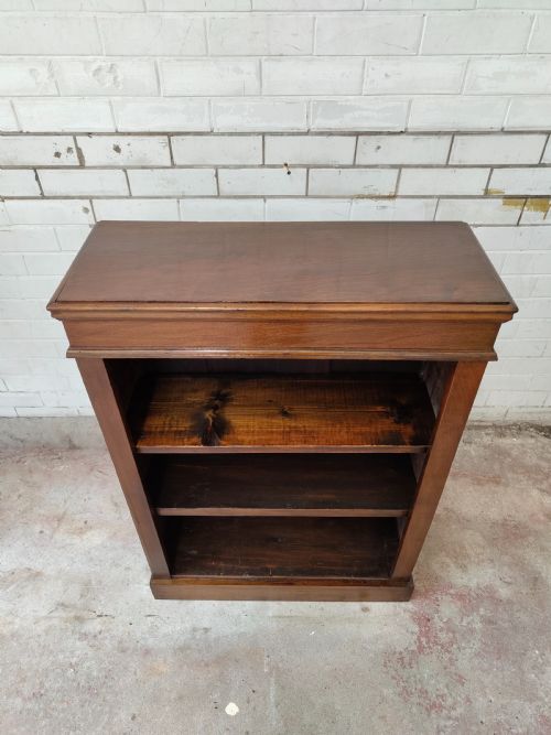 ANTIQUE EDWARDIAN SOLID MAHOGANY ADJUSTABLE OPEN BOOKCASE - ADDITIONAL PHOTO 3
