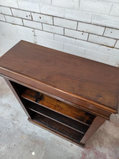 ANTIQUE EDWARDIAN SOLID MAHOGANY ADJUSTABLE OPEN BOOKCASE - ADDITIONAL PHOTO 2
