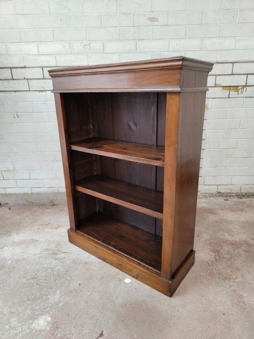 ANTIQUE EDWARDIAN SOLID MAHOGANY ADJUSTABLE OPEN BOOKCASE - ADDITIONAL PHOTO 9