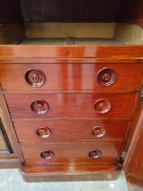 ANTIQUE VICTORIAN SOLID MAHOGANY TRIPLE WARDROBE ARMOIRE COMPACTUM - ADDITIONAL PHOTO 10