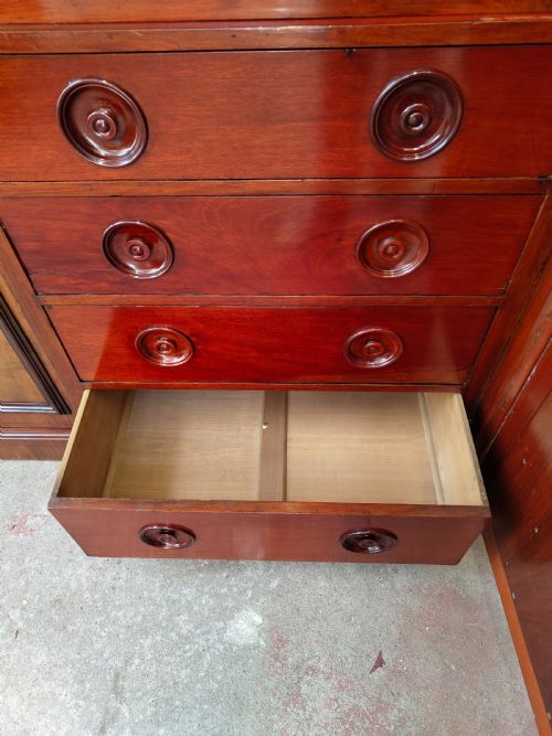 ANTIQUE VICTORIAN SOLID MAHOGANY TRIPLE WARDROBE ARMOIRE COMPACTUM - ADDITIONAL PHOTO 13