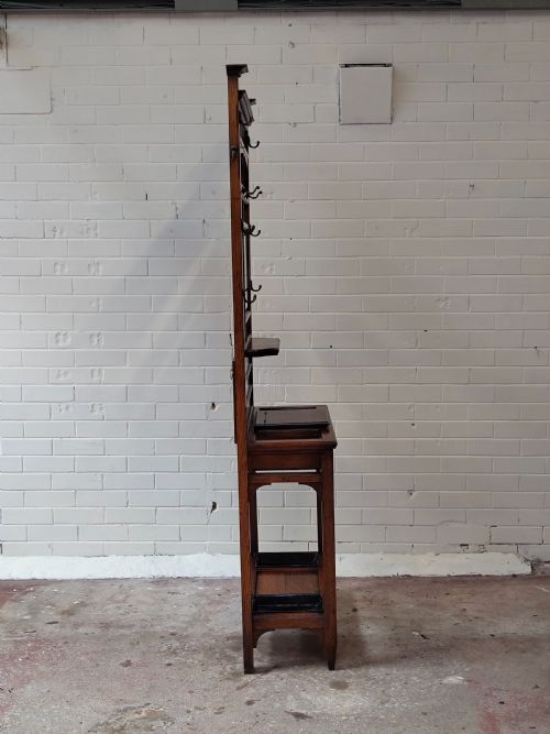 ANTIQUE SOLID OAK ARTS CRAFTS EDWARDIAN TILED HALL STAND - ADDITIONAL PHOTO 1