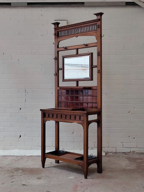 antique solid oak arts crafts edwardian tiled hall stand - CATEGORY: ANTIQUE FURNITURE - DATED EDWARDIAN
