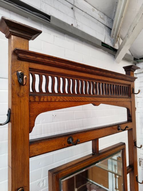 ANTIQUE SOLID OAK ARTS CRAFTS EDWARDIAN TILED HALL STAND - ADDITIONAL PHOTO 2