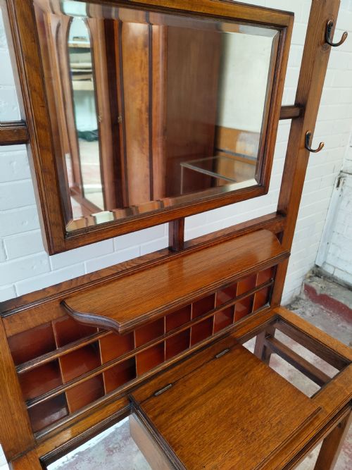 ANTIQUE SOLID OAK ARTS CRAFTS EDWARDIAN TILED HALL STAND - ADDITIONAL PHOTO 3
