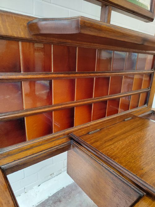 ANTIQUE SOLID OAK ARTS CRAFTS EDWARDIAN TILED HALL STAND - ADDITIONAL PHOTO 4