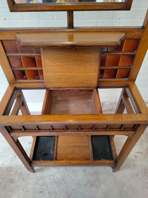 ANTIQUE SOLID OAK ARTS CRAFTS EDWARDIAN TILED HALL STAND - ADDITIONAL PHOTO 8