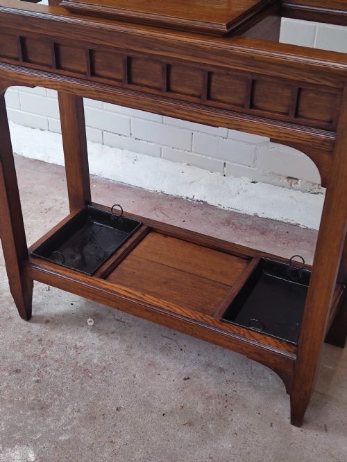 ANTIQUE SOLID OAK ARTS CRAFTS EDWARDIAN TILED HALL STAND - ADDITIONAL PHOTO 10
