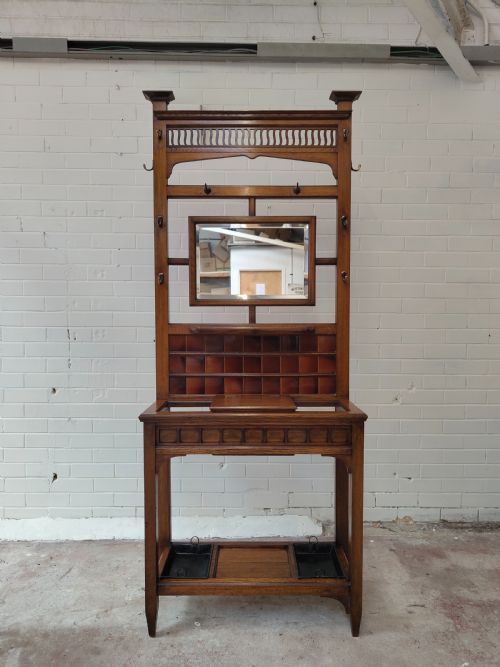 ANTIQUE SOLID OAK ARTS CRAFTS EDWARDIAN TILED HALL STAND - ADDITIONAL PHOTO 11