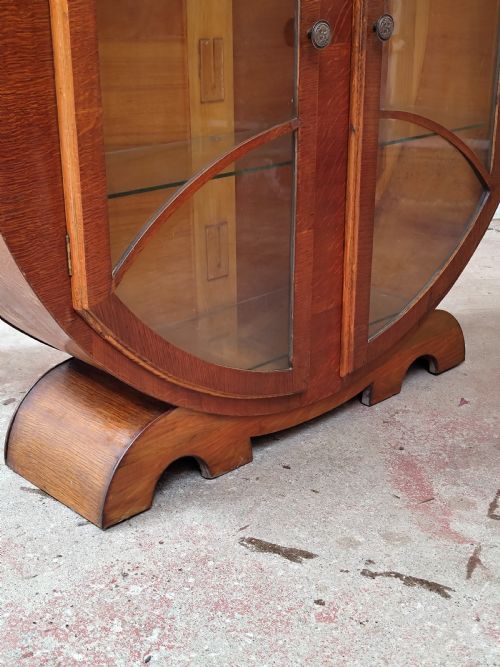 ANTIQUE VINTAGE ART DECO ROUND WALNUT GLAZED CABINET - ADDITIONAL PHOTO 1